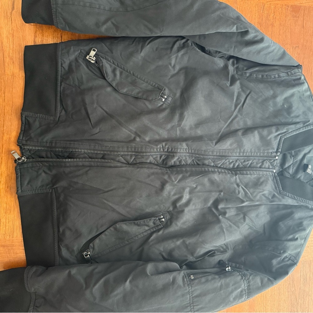 H&M Black Bomber Jacket Lightweight Varsity Style